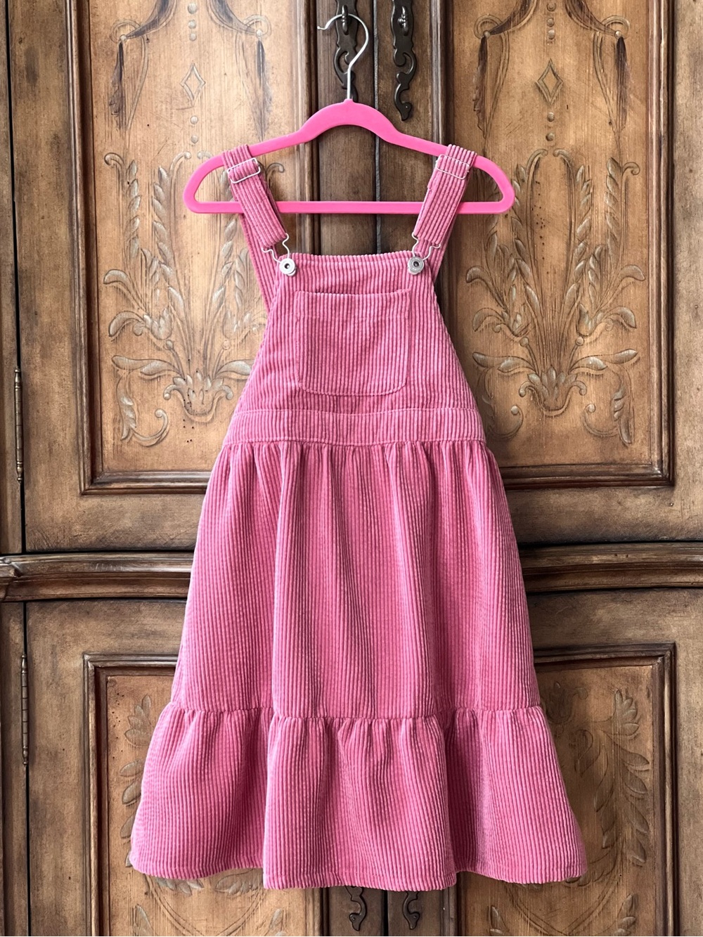 Zara Girls Pink Corduroy Overall Dress Ruffle Hem Size 8